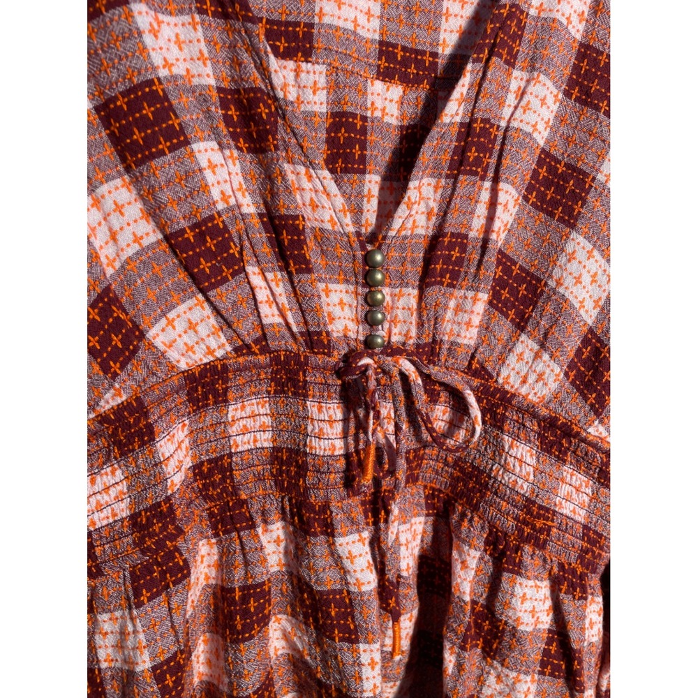 Anthropologie Red & Pink Plaid Peplum Blouse - Picture 3 of 10